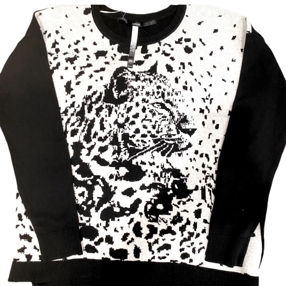 Kensie Medium Sweater Fall Leopard Crew Cheetah Animal Art To Wear Big Cat Tiger